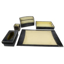 Steel Grey Leather Desktop Set