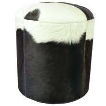 Black & White Calatrava Round Cow Hide Ottoman