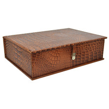 Tan Crocodile Print Leather Document Box