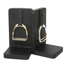 Large Buffalo Leather Bookends with Stirrup (Set of 2)
