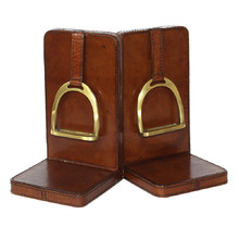 Large Buffalo Leather Bookends with Stirrup (Set of 2)