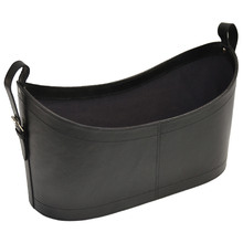 Black Buffalo Leather Scoop Magazine Basket