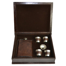 6 Piece 236ml Leather Hip Flask Box Set