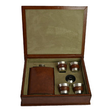 6 Piece 236ml Leather Hip Flask Box Set