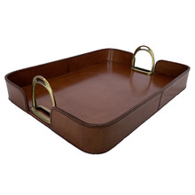 Rectangular Leather Tray with Stirrups