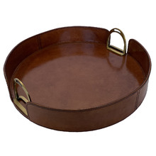 Round Leather Tray with Stirrups