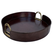 Round Leather Tray with Stirrups