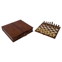 Oak Wood & Genuine Leather Chess Board Game