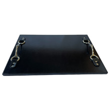 Black Equestrian Genuine Leather Tray with Horse Bit