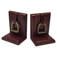 Brown Small Leather Bookends with Stirrup (Set of 2)