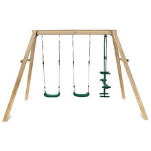 Double Wooden Swing Set + Glider Station