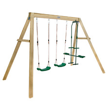 Double Wooden Swing Set + Glider Station