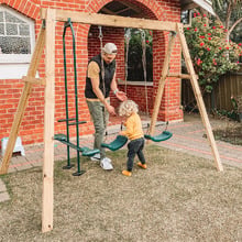 Double Wooden Swing Set + Glider Station