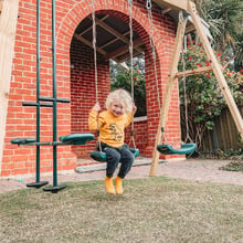 Double Wooden Swing Set + Glider Station