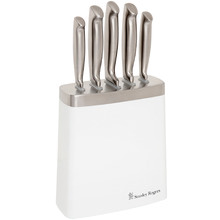 6 Piece White & Steel Knife Block Set