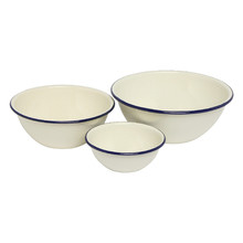 3 Piece White & Blue Enamel Mixing Bowl Set