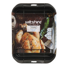 Black 37cm Carbon Steel Deep Roast Pan with Rack