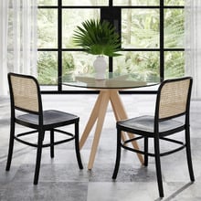 Hoffmann Replica Beech Wood & Rattan Dining Side Chairs (Set of 2)