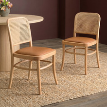 Hoffman Replica Beech Wood Rattan Faux Leather Dining Chairs (Set of 2)