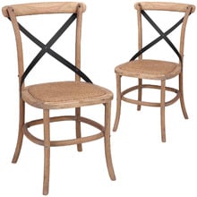 French Country Metal Cross Back Dining Chair With Rattan Seat (Set of 2)
