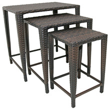 3 Piece Brown Clarissa Rattan Nesting Outdoor Side Tables