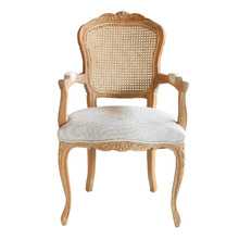 French Country Linen Dining Armchair With Rattan Back