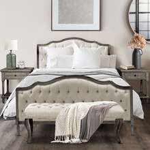 Friedrich Button Tufted Oak Wood Bed Frame