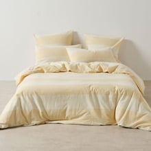 Butter Vintage Wide Stripe Reversible Quilt Cover Set