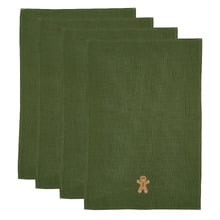 Embroidered Gingerbread Cotton Waffle Tea Towels (Set of 4)