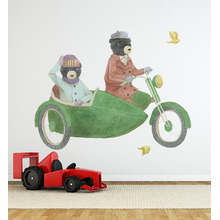 Bears Riding Together with Side Car Wall Sticker
