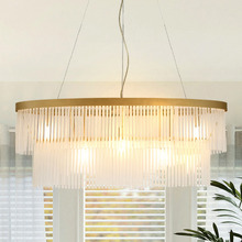 Richards Brushed Brass Glass 2 Tier 5 Light Chandelier