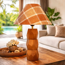 Stanley Rubberwood Checkered Table Lamp