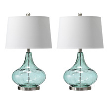 Misty Aqua Tear Drop Glass Table Lamps (Set of 2)