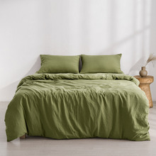 Olive Washed Microfibre Quilt Cover Set