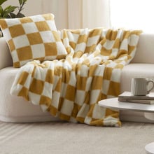 Checkered Plush Faux Fur Throw