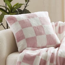 Checkered Plush Faux Fur Cushion