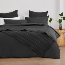 Black Sharon Washed Microfibre Quilted Coverlet Set