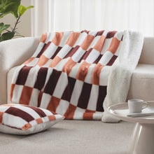 Gabri Checkered Sherpa Fleece Faux Fur Throw