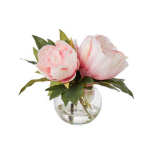 22cm Pink Faux Peony with Glass Vase