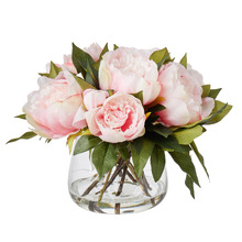 30cm Pink Faux Peony with Glass Vase