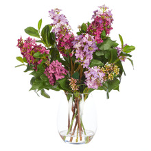 59cm Faux Mixed Lilac with Glass Vase