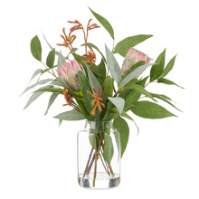 46cm Pink Faux Mixed Protea & Kangaroo Paw with Glass Vase