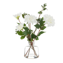 37cm White Faux Mixed Dahlia & Dewberry with Glass Vase