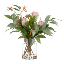 48cm Pink Faux Mixed Mini Pataya & Eucalyptus with Glass Vase