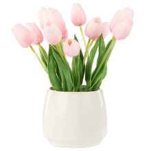 26cm Pink Faux Tulip Bunch with Vase