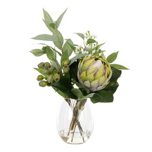 48cm Faux Mixed Protea & Gum Nut with Glass Vase