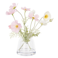24cm Pink & Cream Faux Poppy & Cosmos with Glass Vase