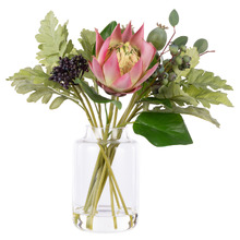 36cm Pink Faux Protea Mixed Arrangement with Glass Vase