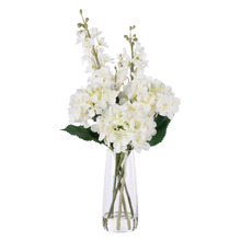 73cm Faux Delphinium & Hydrangea Arrangement with Glass Vase