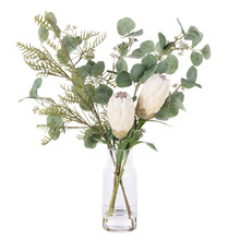68cm Faux Protea & Eucalyptus with Glass Vase